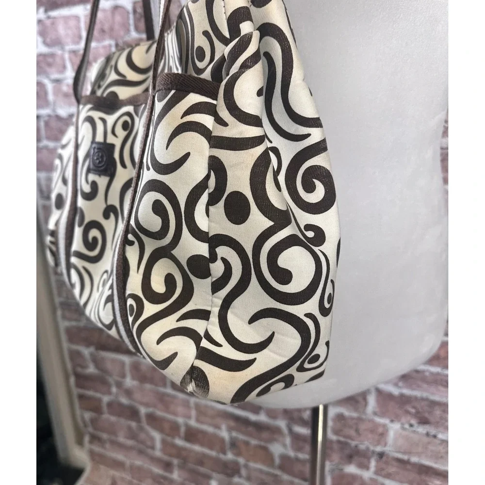 Pomegranate Inc Tote Bag Brown‎ Swirl Print Leather Handle Purse Women Pre-Owned